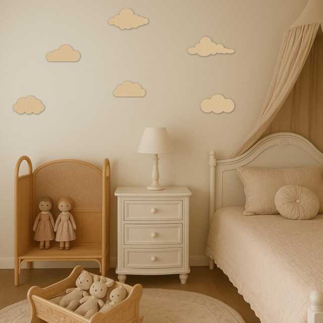 Wooden Cloud Wall Art - Boho Nursery Decor Decal Stickers Girls Bedroom - image 1