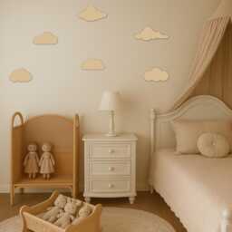 Wooden Cloud Wall Art - Boho Nursery Decor Decal Stickers Girls Bedroom - thumbnail 1