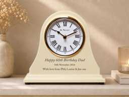 60Th Birthday Gift Engraved Wooden Beige Men's Or Women's Mantel Clock 60 Years Ideas For Mum Dad Nan Grandad Brother Sister Mom Etc - thumbnail 1