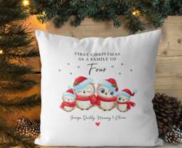 Personalised First Christmas As A Family Of Four Gift, Cushion, Decor, 1st Xmas, Owls, Cover & Inner, Xmas Decorations - thumbnail 1
