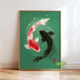 Koi Fish Wall Art, Japanese Pond Painting, Zen Water Artwork, Minimalist Asian Print, Japandi Style Decor, Tranquil Nature Art - thumbnail 1