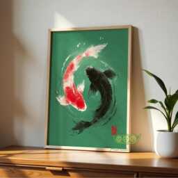 Koi Fish Wall Art, Japanese Pond Painting, Zen Water Artwork, Minimalist Asian Print, Japandi Style Decor, Tranquil Nature Art - thumbnail 3