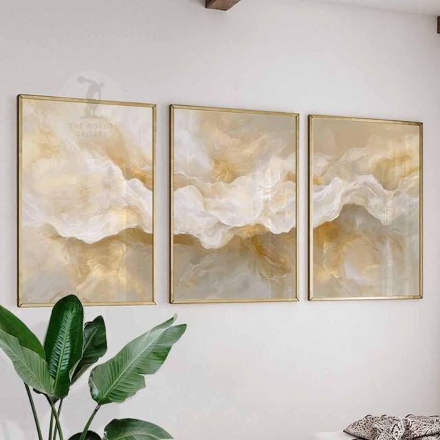 Set Of 3 Abstract Prints, Neutral Posters, Beige White Wall Art, Soft Tones Decor, Minimalist Bedroom Living Room Art - image 1