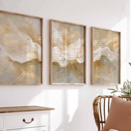 Set Of 3 Abstract Prints, Neutral Posters, Beige White Wall Art, Soft Tones Decor, Minimalist Bedroom Living Room Art - thumbnail 2