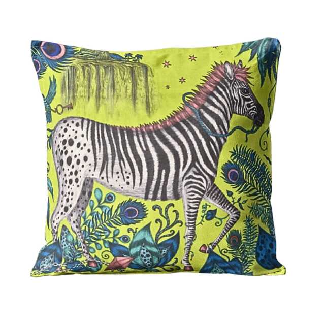 Clarke & Clarke, Lime Green, Pink Blue Zebras Velvet Cushion Cover, Throw Pillow Home Decor - image 1