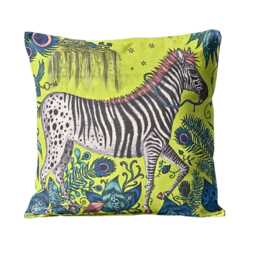Clarke & Clarke, Lime Green, Pink Blue Zebras Velvet Cushion Cover, Throw Pillow Home Decor - thumbnail 1