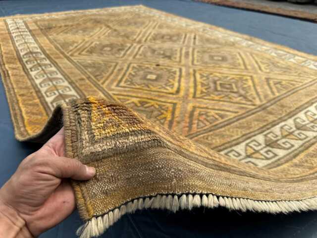 5.8x9.8 Ft, Muted Gold Rug 5x9, Antique Look Area Rug, Handmade Yellow Wool Afghan Soft Rare Geometric Living Room - image 1