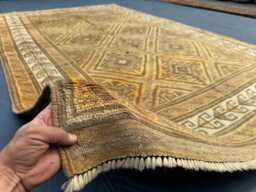5.8x9.8 Ft, Muted Gold Rug 5x9, Antique Look Area Rug, Handmade Yellow Wool Afghan Soft Rare Geometric Living Room - thumbnail 1