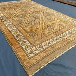 5.8x9.8 Ft, Muted Gold Rug 5x9, Antique Look Area Rug, Handmade Yellow Wool Afghan Soft Rare Geometric Living Room - thumbnail 4