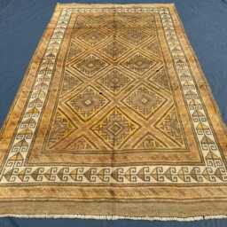 5.8x9.8 Ft, Muted Gold Rug 5x9, Antique Look Area Rug, Handmade Yellow Wool Afghan Soft Rare Geometric Living Room - thumbnail 2