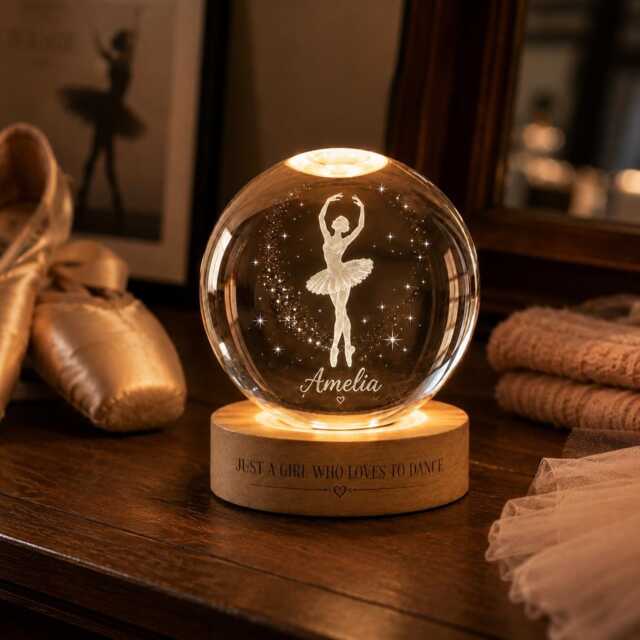Personalized Ballerina Crystal Ball Night Light, Custom Ballet Dancer Keepsake, Girl Room Decor, Birthday Gift For - image 1