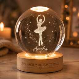 Personalized Ballerina Crystal Ball Night Light, Custom Ballet Dancer Keepsake, Girl Room Decor, Birthday Gift For - thumbnail 2