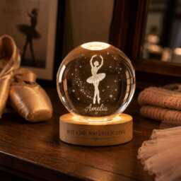 Personalized Ballerina Crystal Ball Night Light, Custom Ballet Dancer Keepsake, Girl Room Decor, Birthday Gift For - thumbnail 1