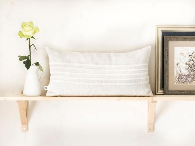 White Linen Lumbar Pillow Cover Decorative Cushion, Custom Size - image 1