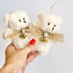 Ivory Teddy Bear Christmas Ornament Plush Toy Decoration - thumbnail 3