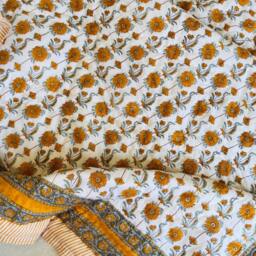 Floral Block Print Quilt Handmade Reversible Cotton Bedspread - thumbnail 2