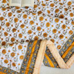 Floral Block Print Quilt Handmade Reversible Cotton Bedspread - thumbnail 3