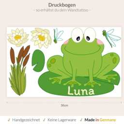Personalized Frog Door Sign Wall Decal - Children's Room Nameplate Cute With Name Hand-Drawn, Made in Germany - thumbnail 2