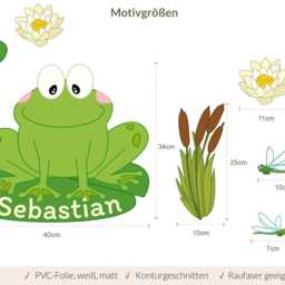 Personalized Frog Door Sign Wall Decal - Children's Room Nameplate Cute With Name Hand-Drawn, Made in Germany - thumbnail 4