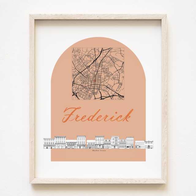 Frederick Streetscape + Map Drawing Market Street Maryland City Plan - Art Print Wedding Realtor Moving Gift Travel Souvenir Local Decor - image 1