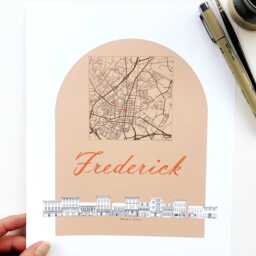 Frederick Streetscape + Map Drawing Market Street Maryland City Plan - Art Print Wedding Realtor Moving Gift Travel Souvenir Local Decor - thumbnail 2
