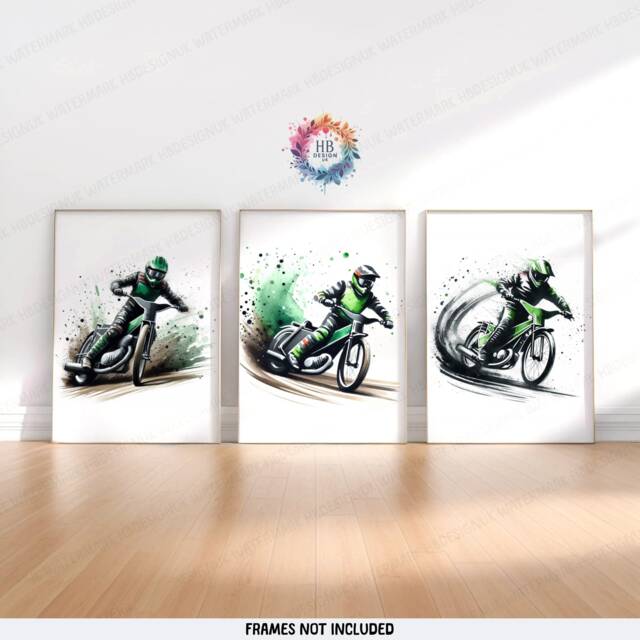 Speedway Posters - Set Of 3 Prints - Motorcycle Print Motocross Wall Art Motor Bike Artwork Boys Room Decor Green Dirt - image 1