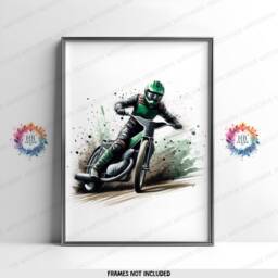 Speedway Posters - Set Of 3 Prints - Motorcycle Print Motocross Wall Art Motor Bike Artwork Boys Room Decor Green Dirt - thumbnail 3