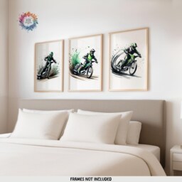 Speedway Posters - Set Of 3 Prints - Motorcycle Print Motocross Wall Art Motor Bike Artwork Boys Room Decor Green Dirt - thumbnail 2