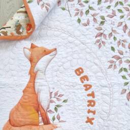 Handmade Fox Baby Quilt Personalized Woodland Nursery Bedding - Infant Blanket - thumbnail 3