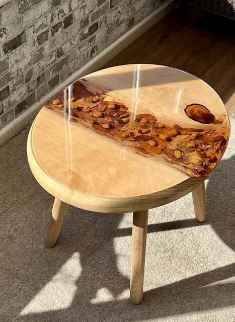 Handmade Ash & Resin Coffee Table With Oak Leaves - image 1