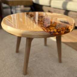 Handmade Ash & Resin Coffee Table With Oak Leaves - thumbnail 2