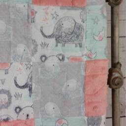Patchwork Baby Quilt Soft Blanket Handmade Shower Gift Nursery Play Mat Celestial Moon Stars Elephant, Bear, Bunny - thumbnail 3