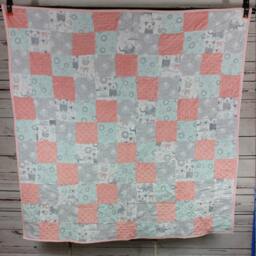 Patchwork Baby Quilt Soft Blanket Handmade Shower Gift Nursery Play Mat Celestial Moon Stars Elephant, Bear, Bunny - thumbnail 4