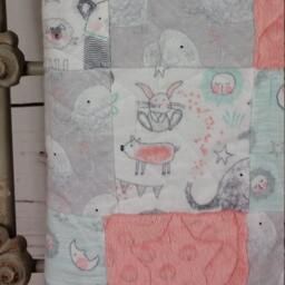 Patchwork Baby Quilt Soft Blanket Handmade Shower Gift Nursery Play Mat Celestial Moon Stars Elephant, Bear, Bunny - thumbnail 2