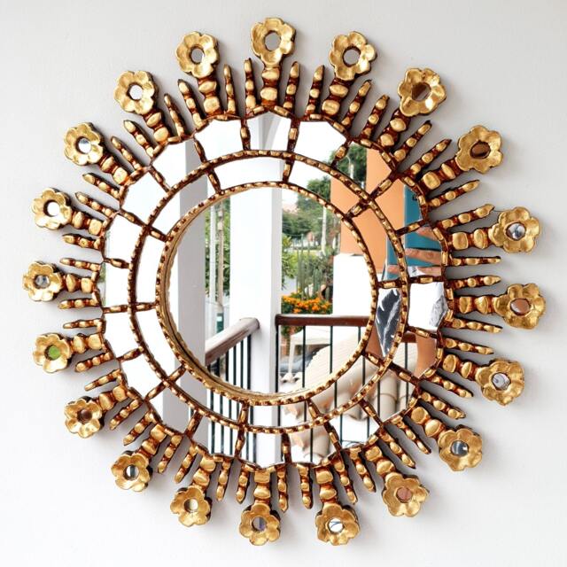 Peruvian Blooming Rose Mirror 50 cm Handmade Wall Decor - Carved Wood Round Floral Statement For Living Room Bathroom - image 1