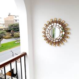 Peruvian Blooming Rose Mirror 50 cm Handmade Wall Decor - Carved Wood Round Floral Statement For Living Room Bathroom - thumbnail 3