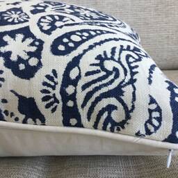 Navy Blue Paisley Linen Pillow Cover Lumbar Cushion - 35cm X 50cm - thumbnail 2