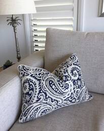 Navy Blue Paisley Linen Pillow Cover Lumbar Cushion - 35cm X 50cm