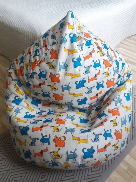 Colorful Cartoon Dog Linen Bean Bag Chair Cover With Inner Liner Toddler Floor Sofa - image 1