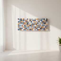 Blue & Gold Wood Wall Art Rustic Geometric Sculpture Modern Living Rooms - thumbnail 4