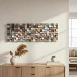 Blue & Gold Wood Wall Art Rustic Geometric Sculpture Modern Living Rooms - thumbnail 2