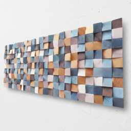 Blue & Gold Wood Wall Art Rustic Geometric Sculpture Modern Living Rooms