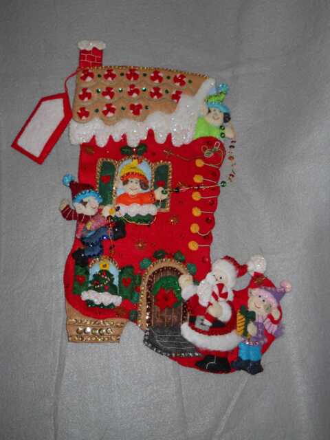 "Bacilla Handmade Felt Applique Christmas Holiday Stocking ""Holiday Decorating" - image 1