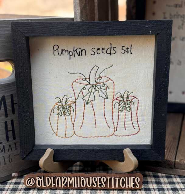 Pumpkin Seeds Primitive Stitchery Framed Print - image 1