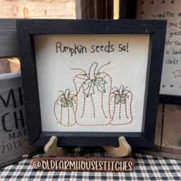 Pumpkin Seeds Primitive Stitchery Framed Print - thumbnail 2