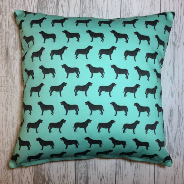 Black Labrador Dog Print Cushion Cover in Green Design - Home Decor, Pillow Cover, Home & Living, Decorative Pillow, 38x38cms - image 1