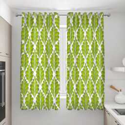 Green Leaf Curtains Modern Botanical Pattern, Retro Style Drapes, Custom Made Eyelet Or Rod Pocket Panels - thumbnail 3