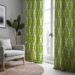 Green Leaf Curtains Modern Botanical Pattern, Retro Style Drapes, Custom Made Eyelet Or Rod Pocket Panels - thumbnail 4