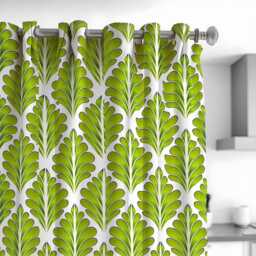 Green Leaf Curtains Modern Botanical Pattern, Retro Style Drapes, Custom Made Eyelet Or Rod Pocket Panels - thumbnail 2