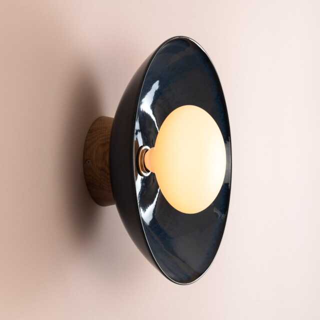 Blue Dawn Wall Light Sconce in Ceramic & Oak - image 1